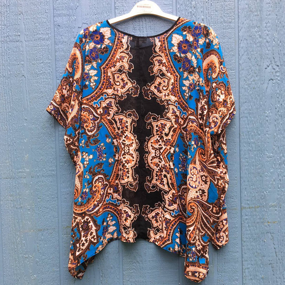 Carmen Marc Valvo Women's Size XL Semi Sheer Boho Printed Blouse - Picture 2 of 5